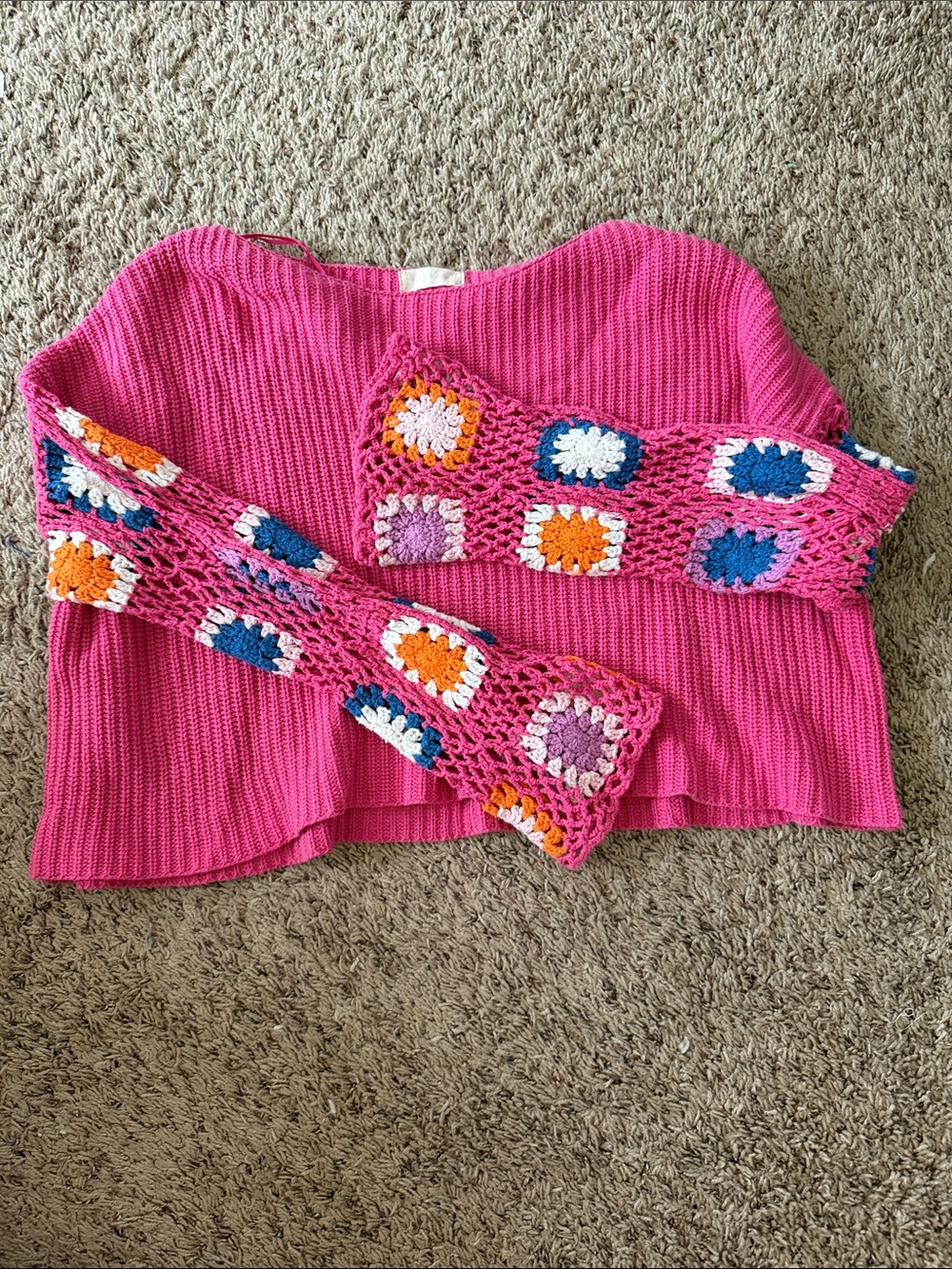 Altar'd State Pink Crochet Accent Sweater